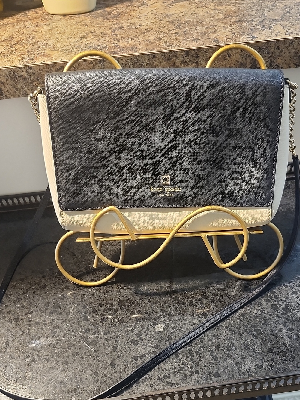 kate spade Two-Tone Navy and Cream Crossbody with Gold Hardware.